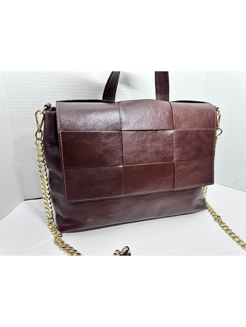 Anna Paola Made in Italy "Dorinda" Woven Leather Crossbody Satchel Bag